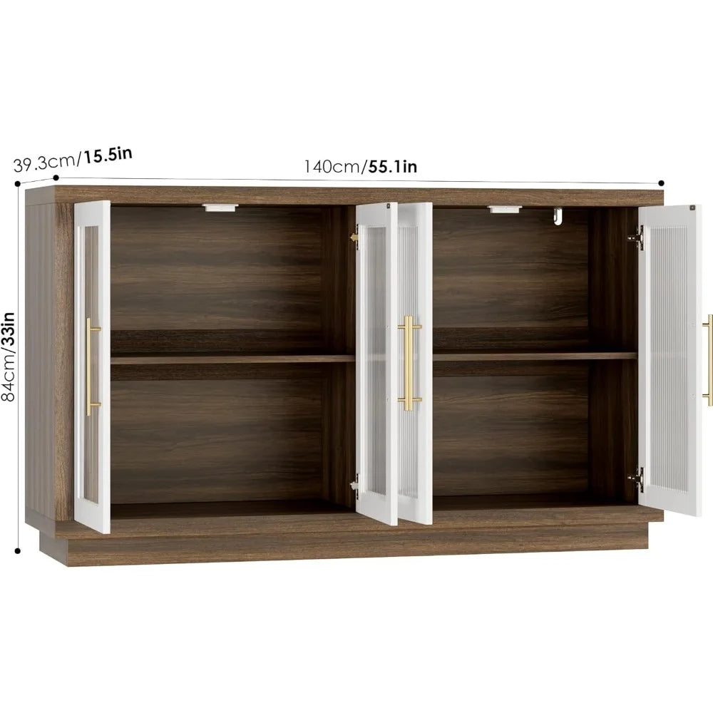 DAFIFY PremiumGrade Buffet Cabinet With Storage Modern Sideboard FlutedGlassDoors