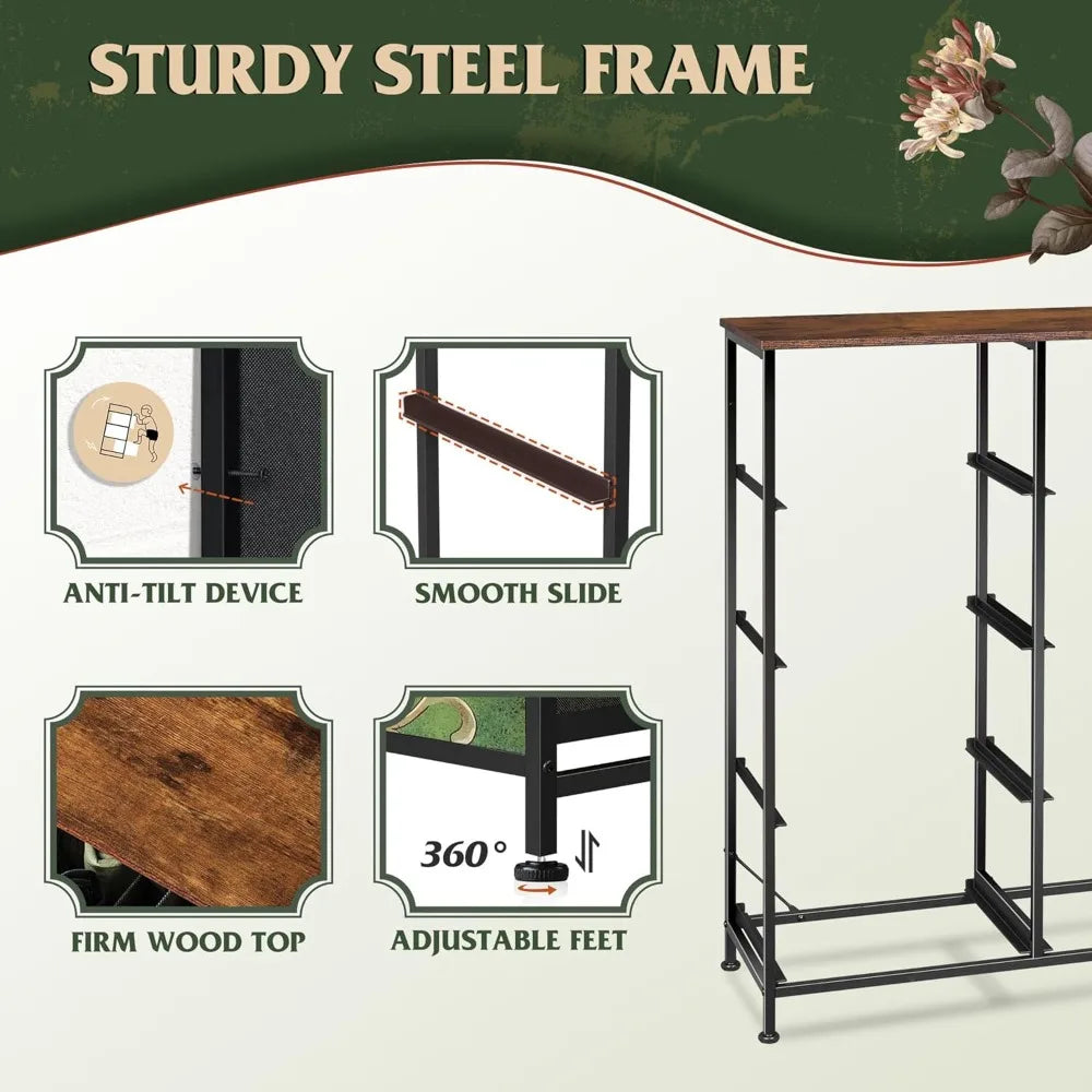 Tall 8-Drawer Fabric Dresser, Storage Tower, Double Dresser, Chest of Drawers, Floral Painted