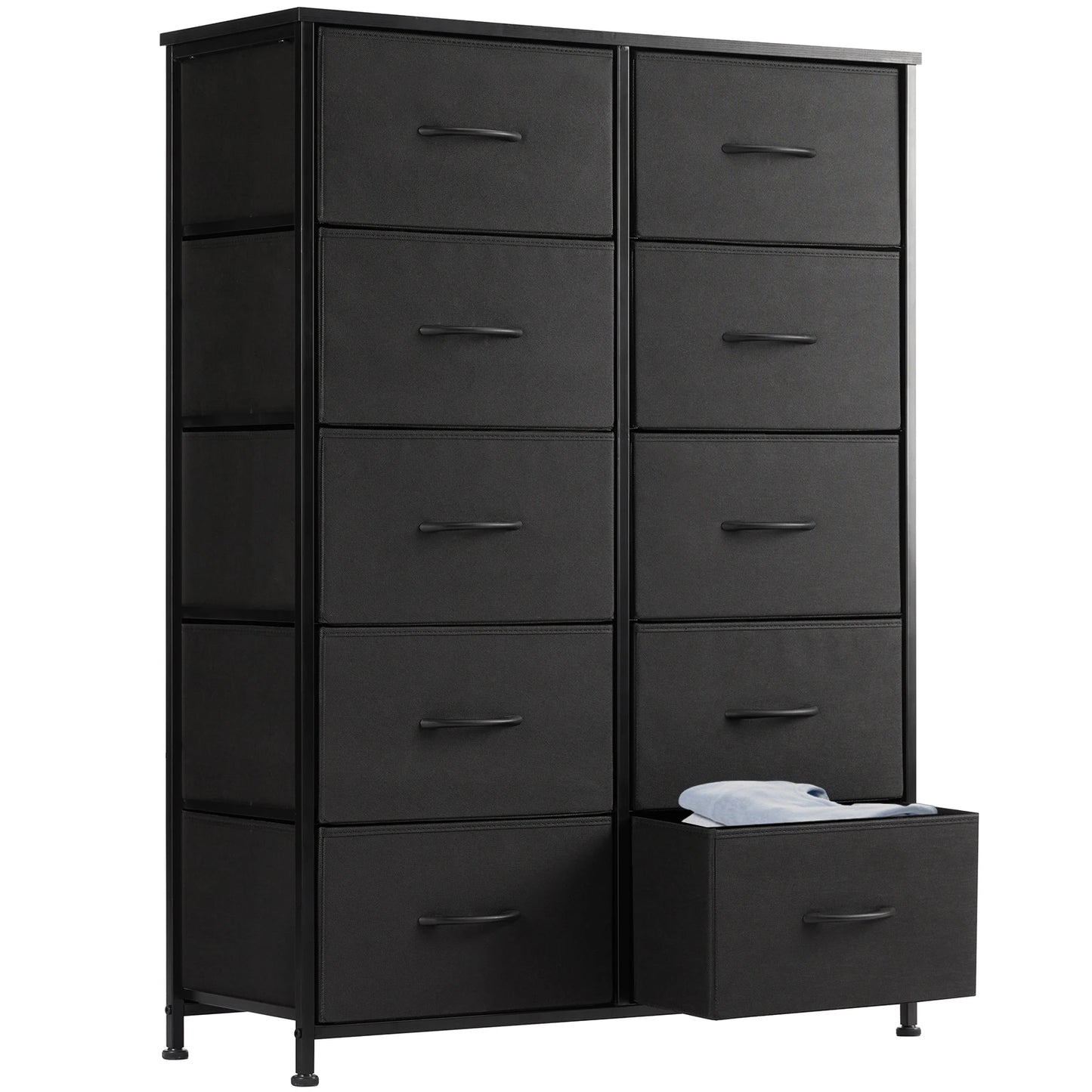 JHK Bedside Table With 10 Fabric Drawers For Bedroom Storage