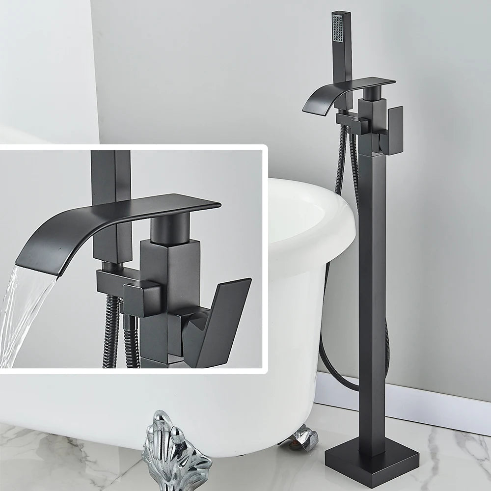 Quyanre Waterfall Free Standing Tub Faucet With Hand Shower
