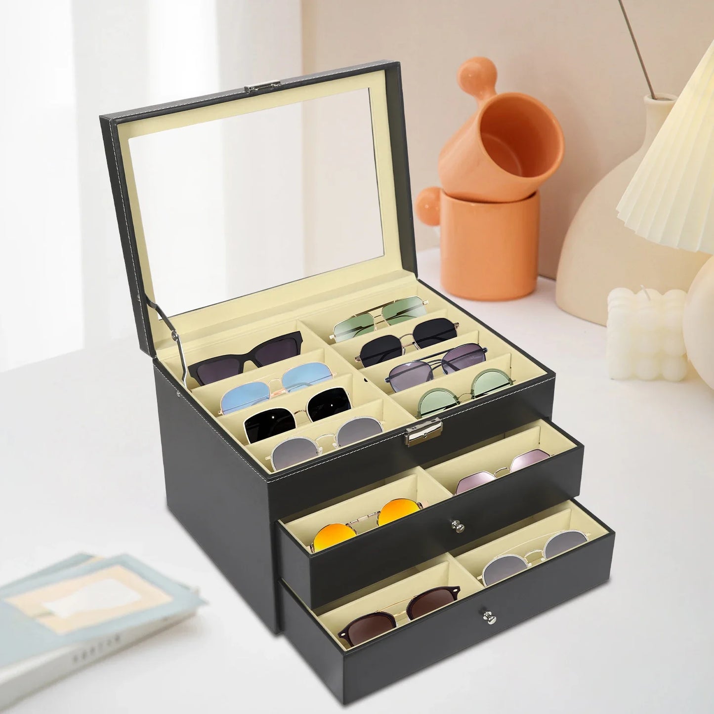 CN Guangdong Sunglasses Organizer 24 Compartments Clear Lid