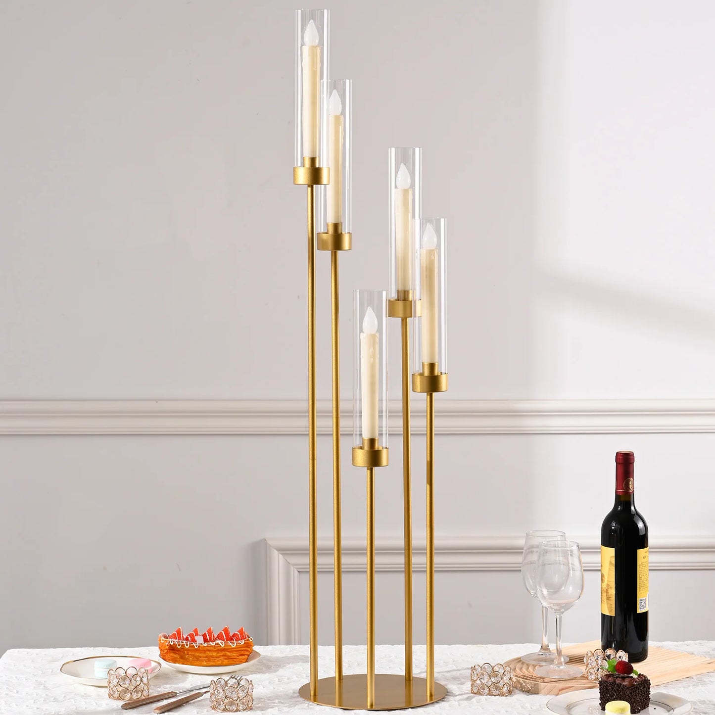 VINCIGANT Five-Arm-Design Floor Candelabra With Acrylic Lampshade For Elegant-Wedding