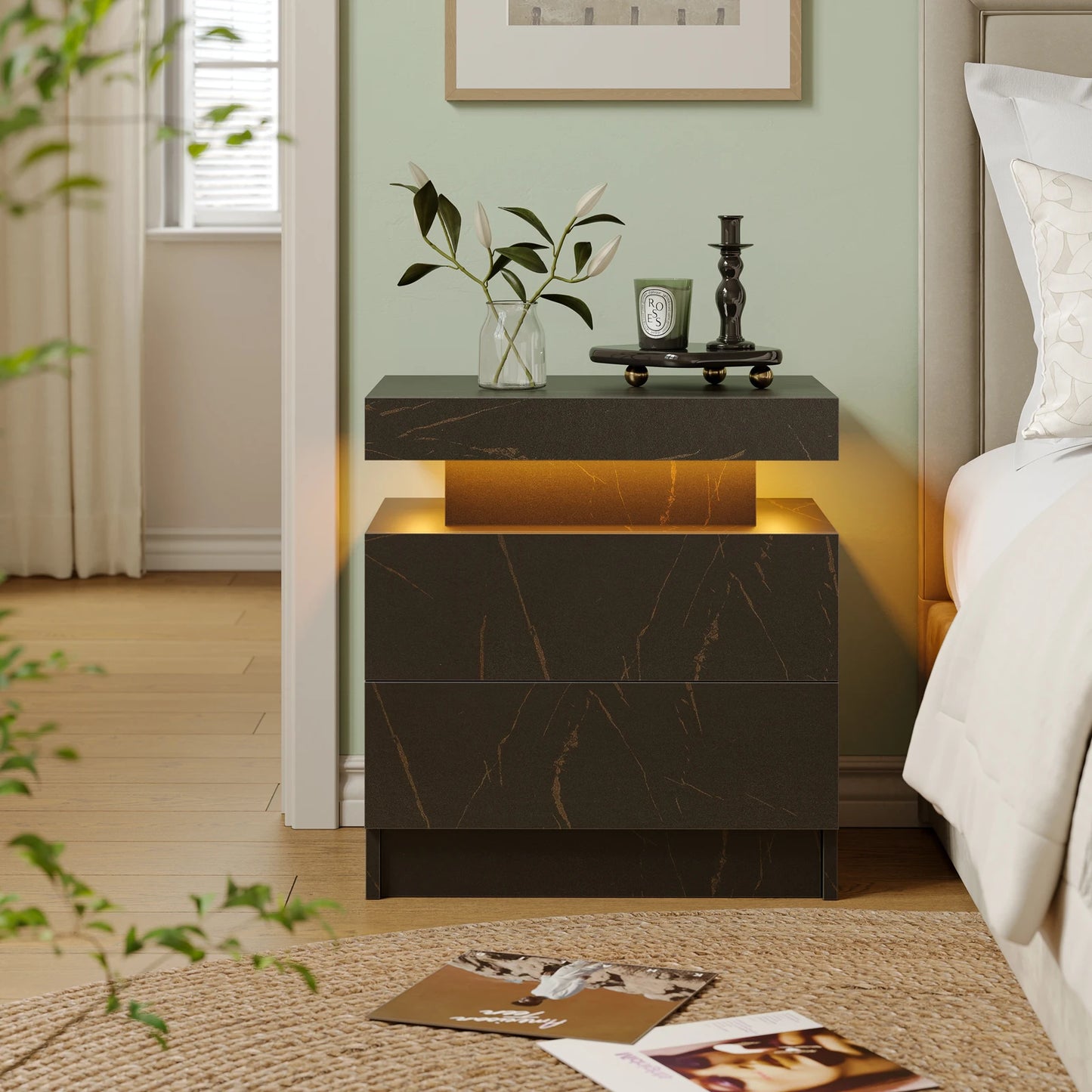Cubehom LED Nightstand With 2 Drawers And RGB Lights