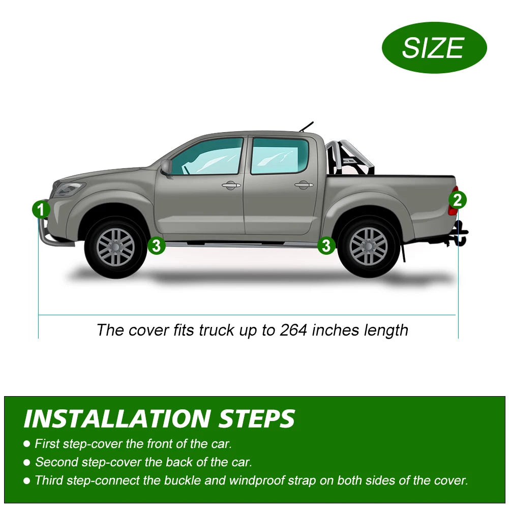Universal Pickup Truck Full Car Covers Outdoor Waterproof Sun Rain Snow Dust Resistant Protection UV Car silver Auto Case Covers