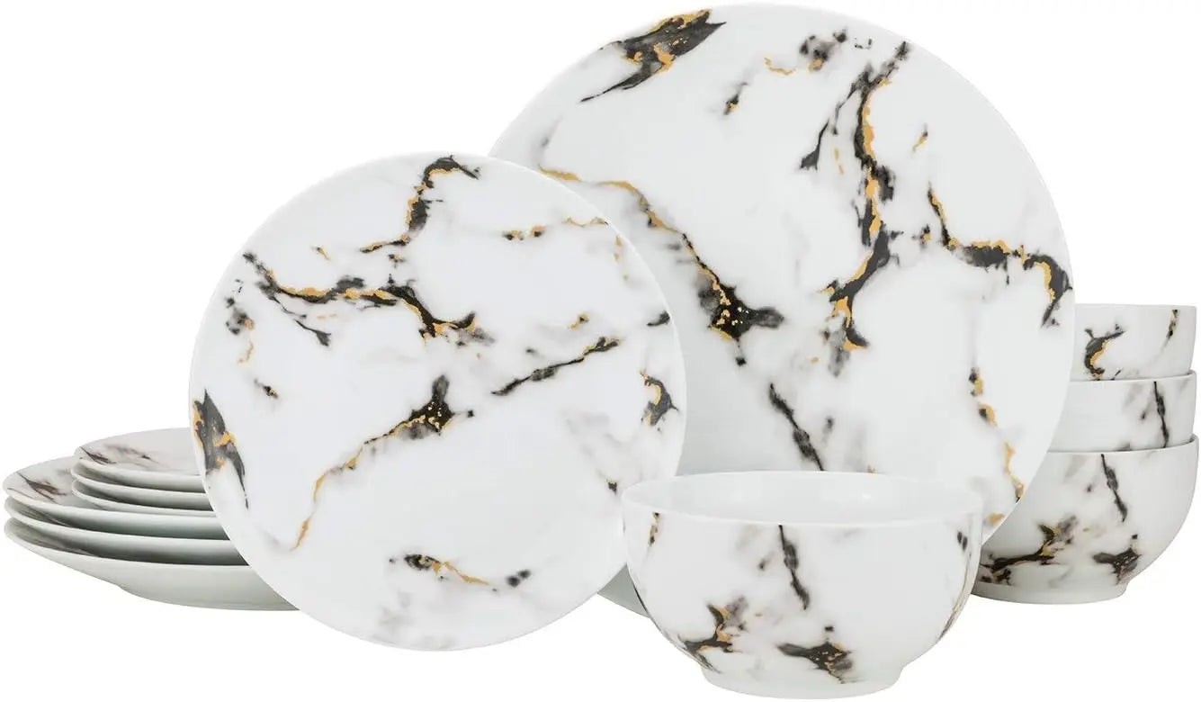 Quarie Marble Design 12 Piece Dinner Set Bone China