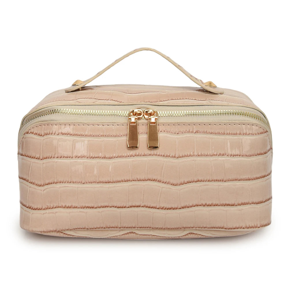 Closure PU Leather Makeup Bag Multi Compartment Cosmetic Organizer