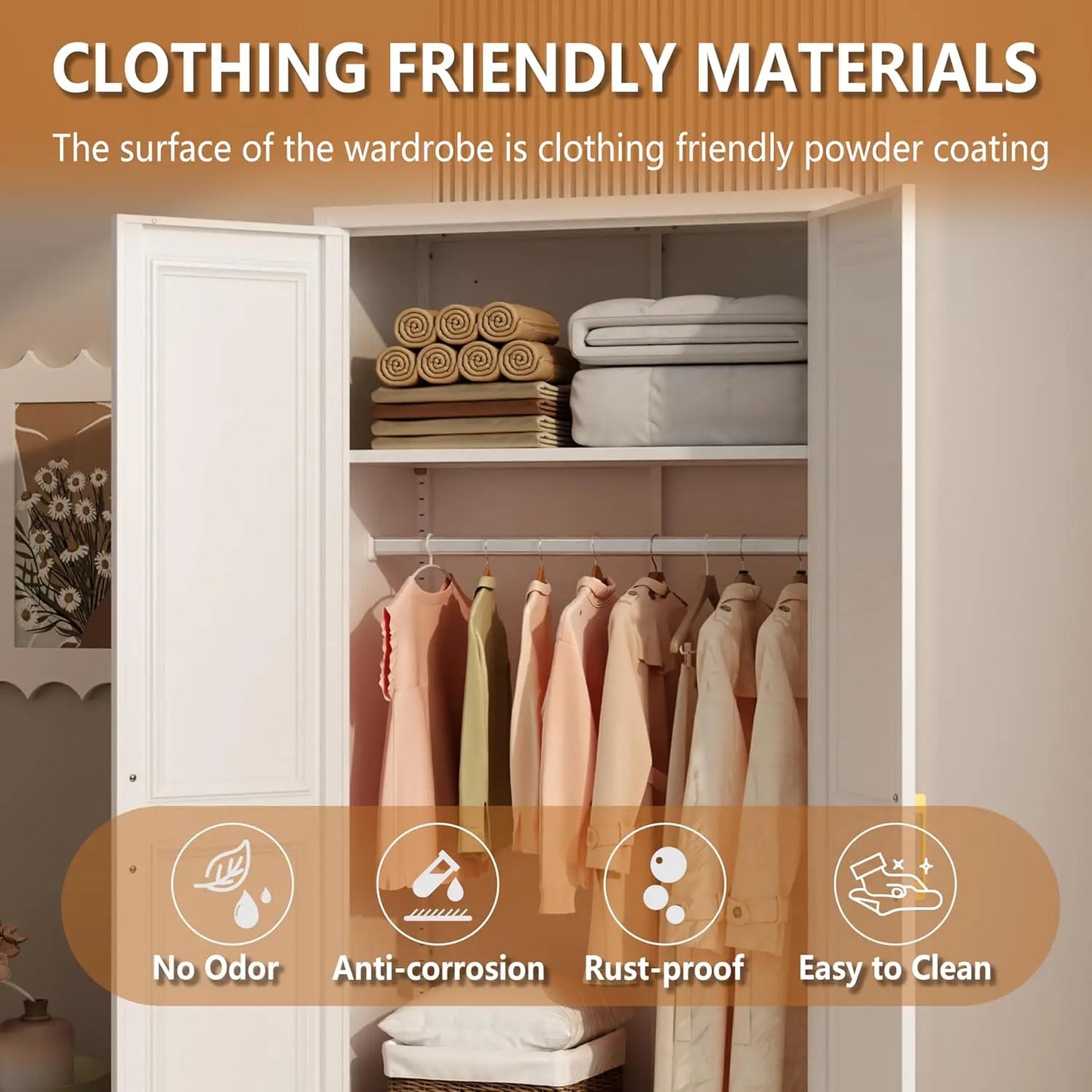 XMSJ Metal Armoire Wardrobe Cabinet With Doors And Shelves