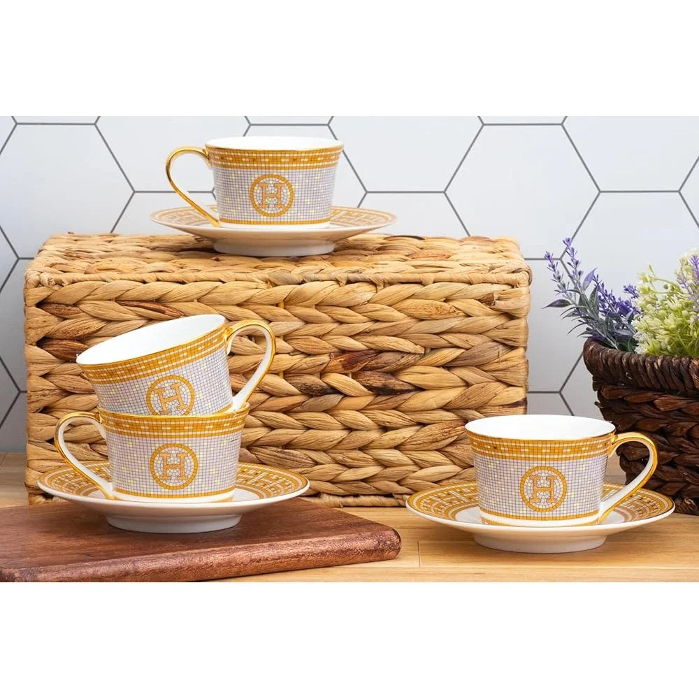 Drinkware Mosaic Porcelain Tea Set With Gold Leaf Accents