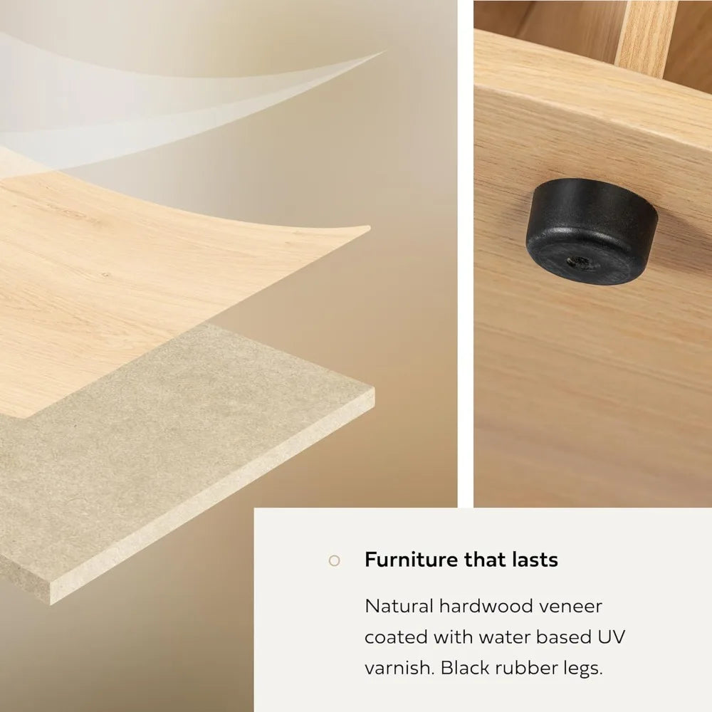 35'' Round Coffee Table with Storage and Shelves - Round Center Table for Living Room and Office. Wood Mid Century Modern Coffe