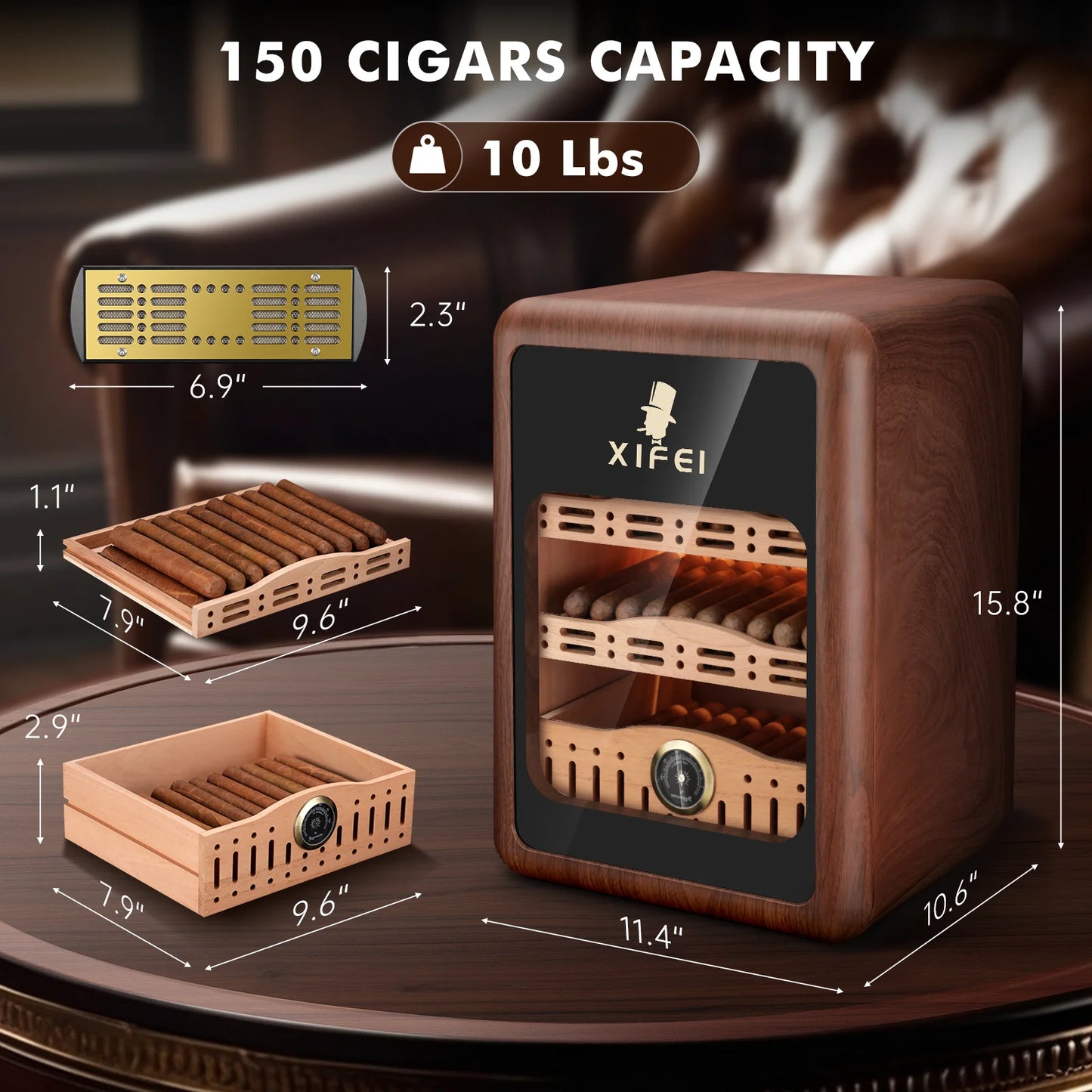 XIFEI Cigar Humidor Cabinet Up To 150 Cigars LED