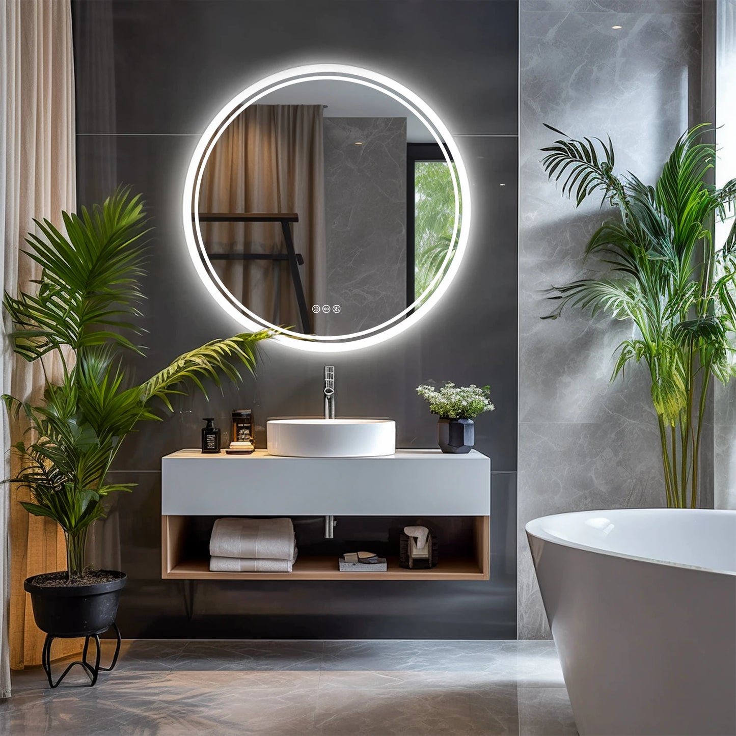 Wisfor Bathroom LED Mirror Circle Backlit Wall Mounted IP65