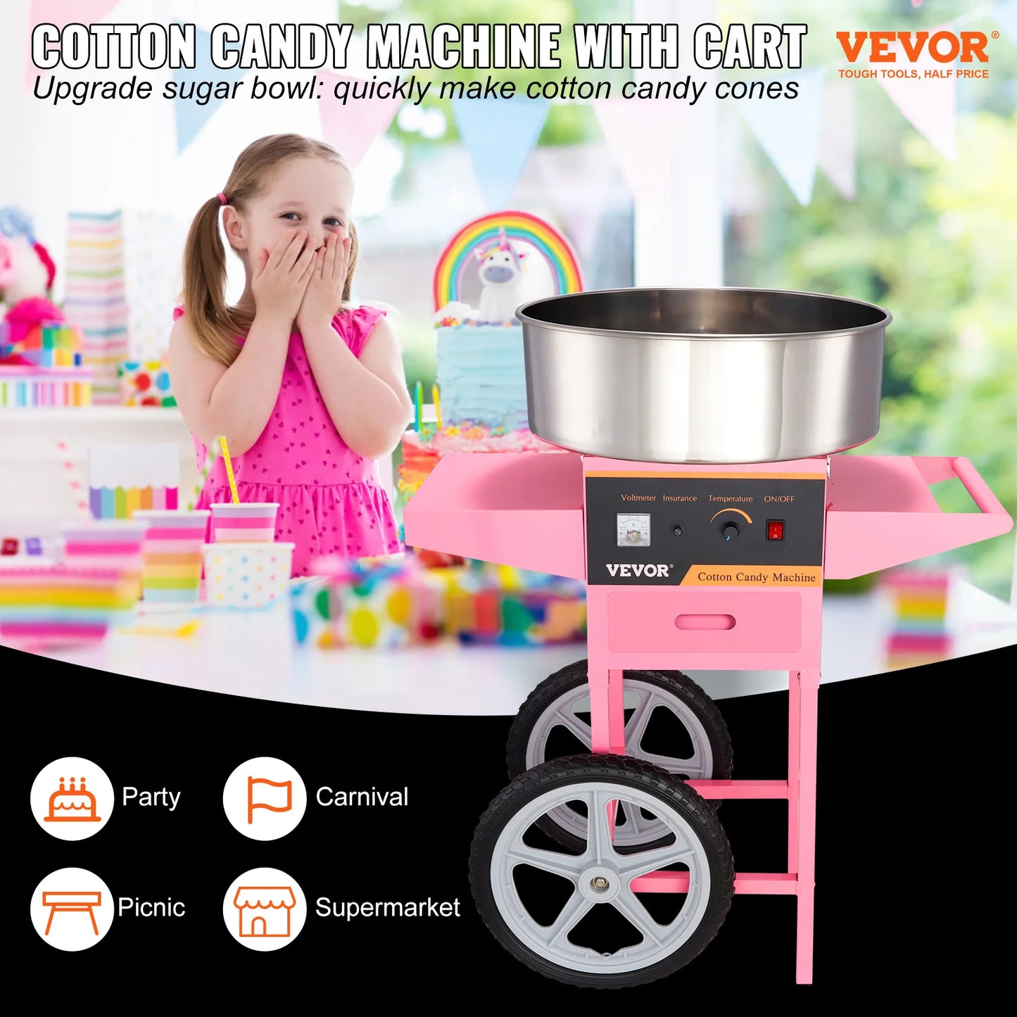 SucceBuy Electric Cotton Candy Machine With Cart 1000W