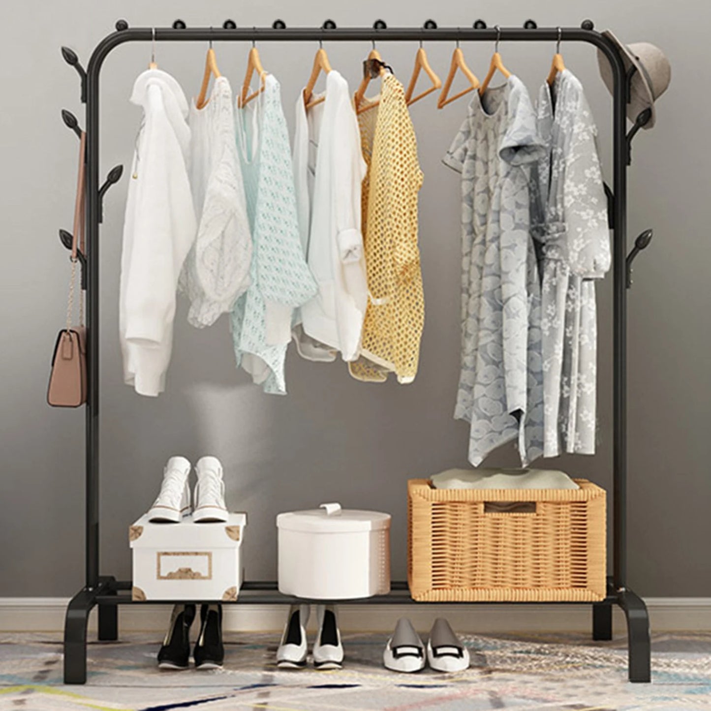 General Use Coat Rack Nightstand Storage Organizer Shelf