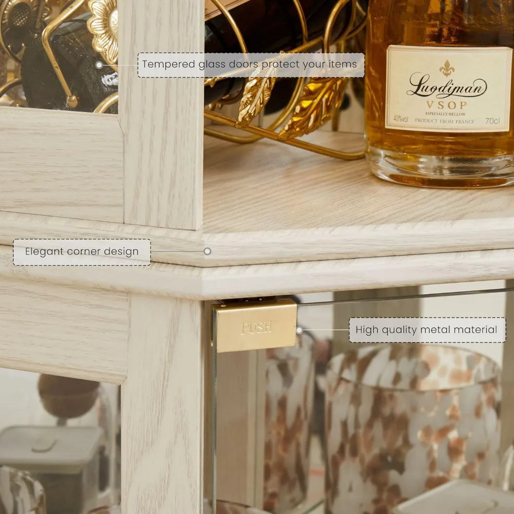 Corner Curio Cabinet Lighted Glass With Tempered Doors