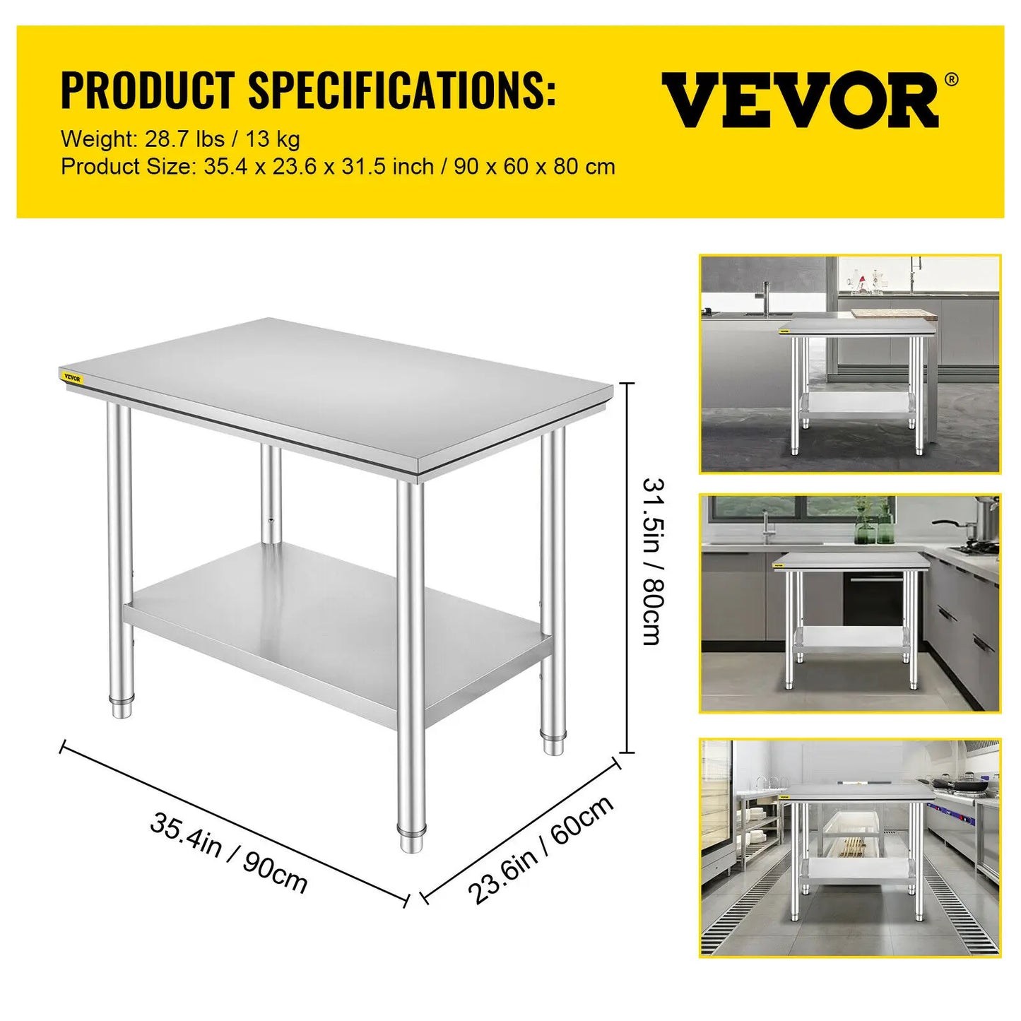SucceBuy Stainless Steel Kitchen Workbench With Undershelf