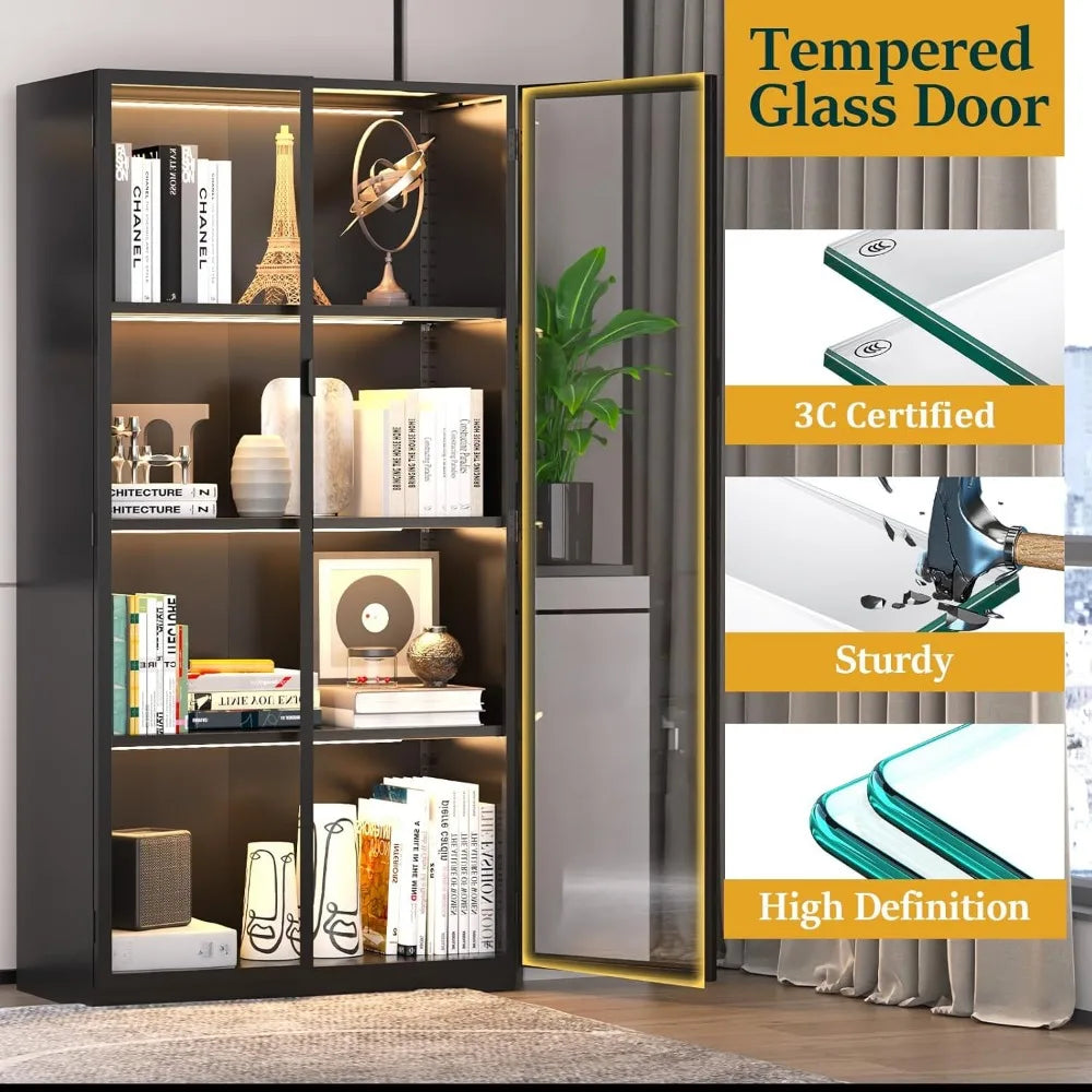 XMSJ Display Cabinet With Glass Doors And LED Lighting