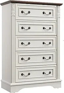 Ticify Farmhouse Dresser With 5 Drawers For Bedroom