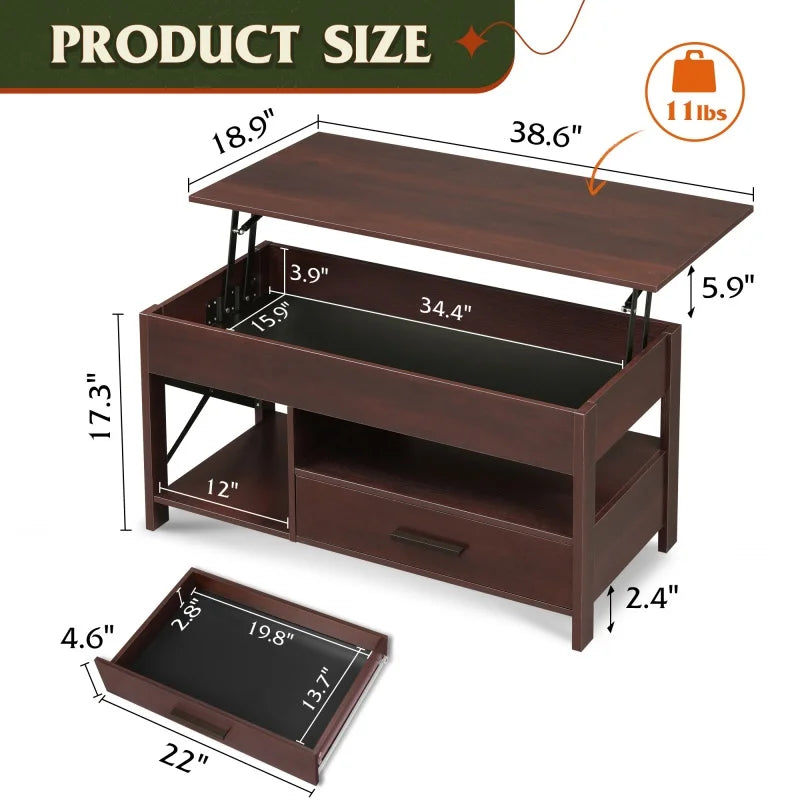 GALAXHERO Lift Top Coffee Table With Hidden Compartment Drawers