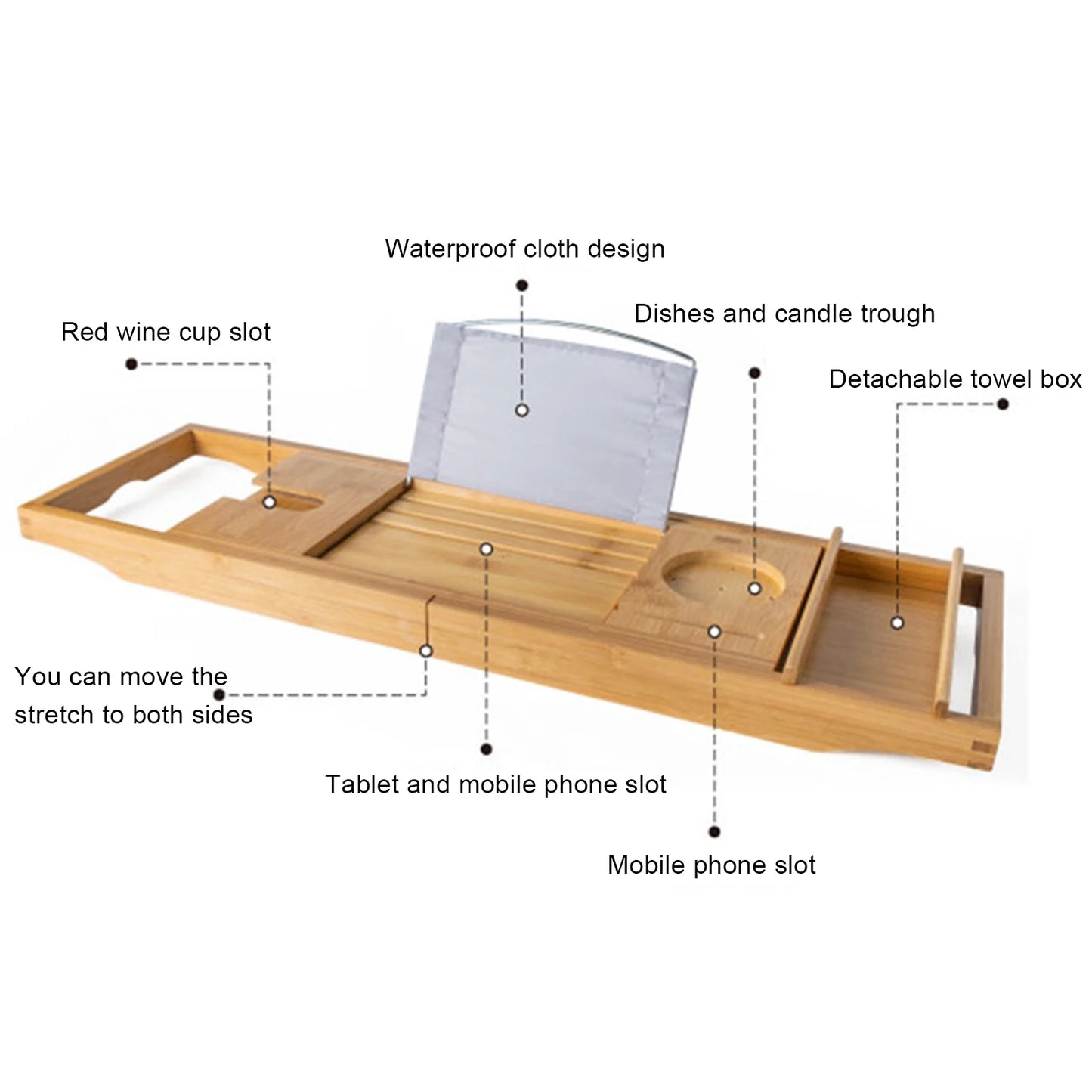 Hign-concerned Bamboo Bath Tray Caddy Over Tub Shelf Organizer