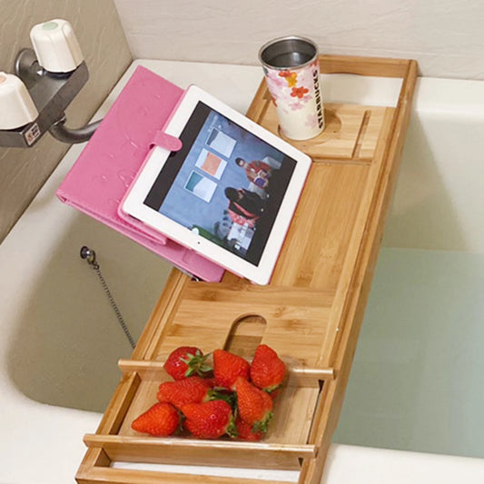 Hign-concerned Bamboo Bath Tray Caddy Over Tub Shelf Organizer