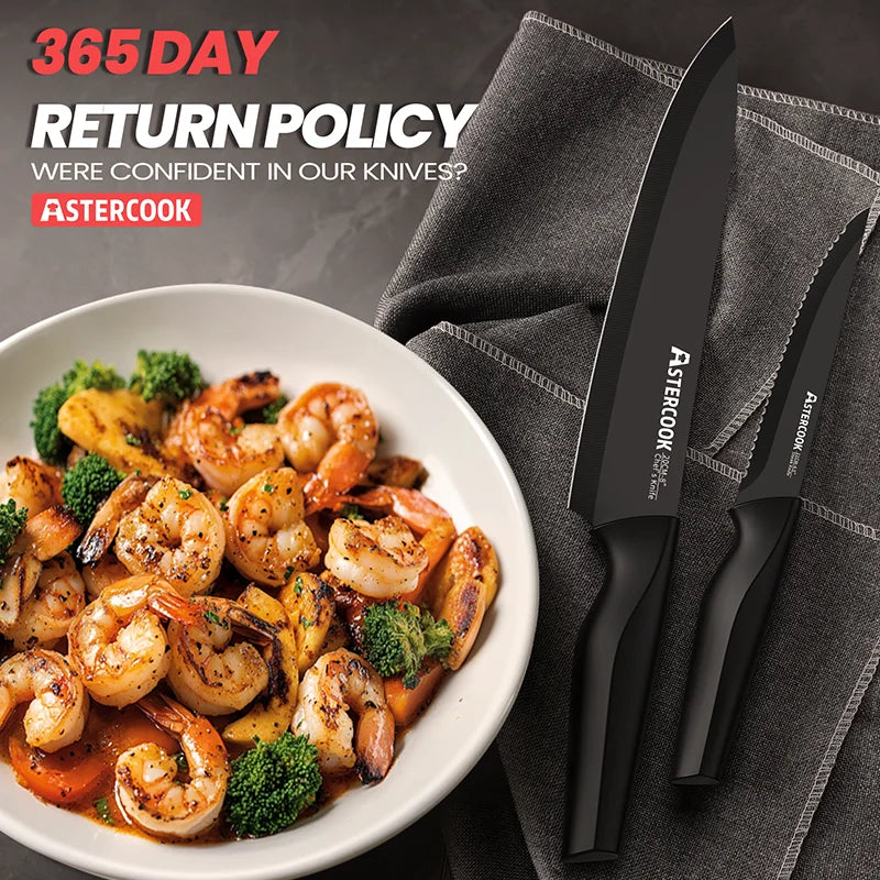 Astercook 15 Piece German Stainless Steel Kitchen Knife Set BuiltInSharpeningSystem