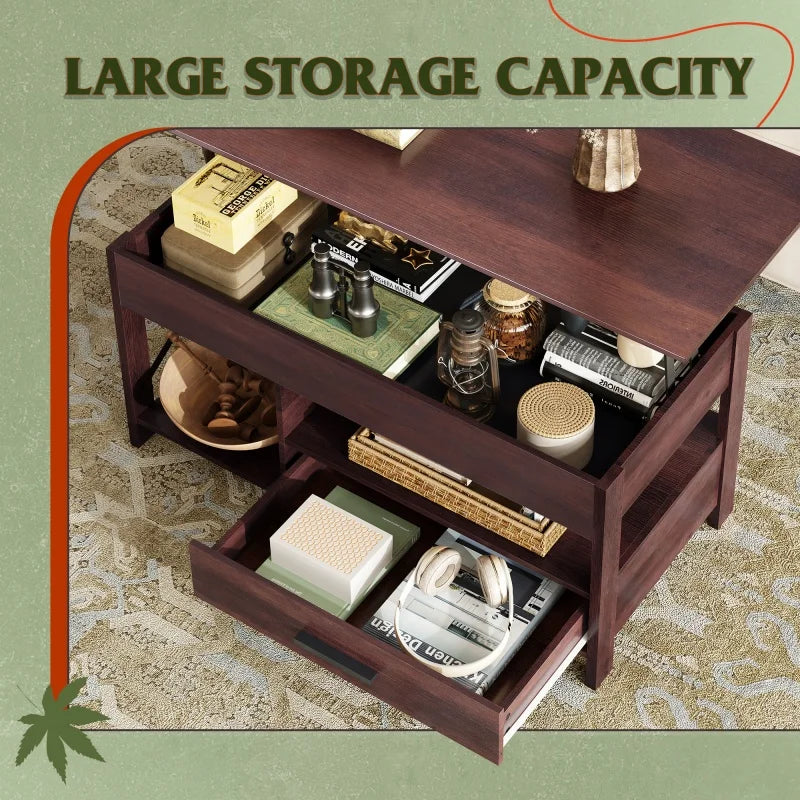 GALAXHERO Lift Top Coffee Table With Hidden Compartment Drawers