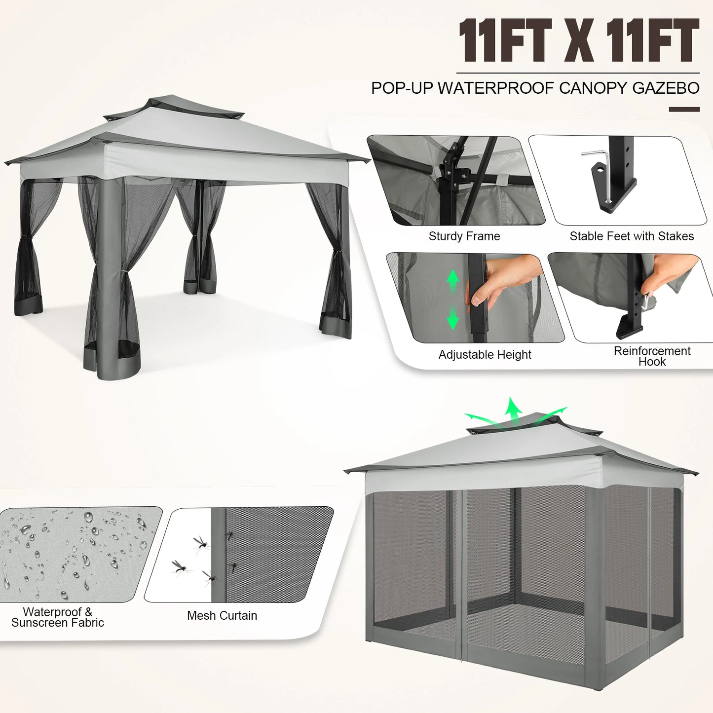 Tooluck WeatherResistant Pop Up Gazebo With Mosquito Netting For OutdoorPatioProXL