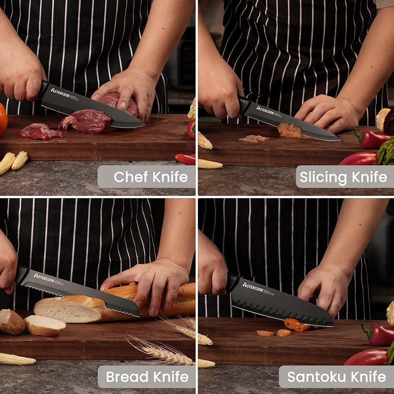 Astercook 15 Piece German Stainless Steel Kitchen Knife Set BuiltInSharpeningSystem