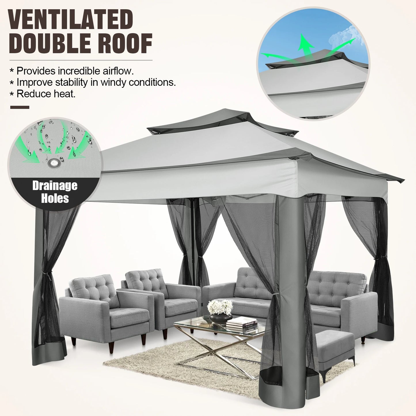 Tooluck WeatherResistant Pop Up Gazebo With Mosquito Netting For OutdoorPatioProXL