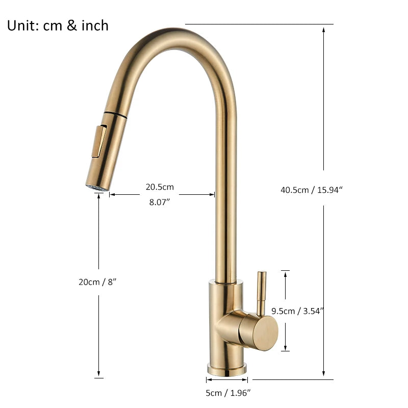 Quyanre Brushed Gold Kitchen Faucet Pull Out Sprayer