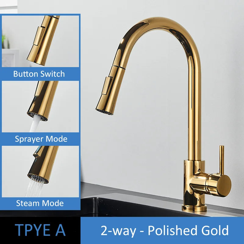 Quyanre Brushed Gold Kitchen Faucet Pull Out Sprayer