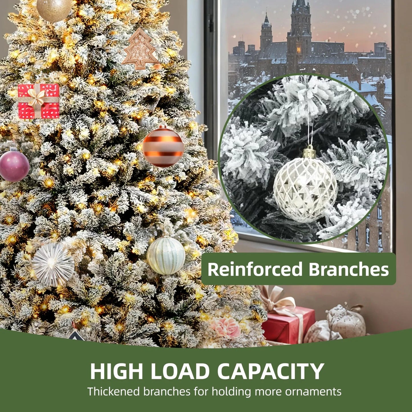 Color Prelit Snow Flocked Artificial Christmas Tree Remote