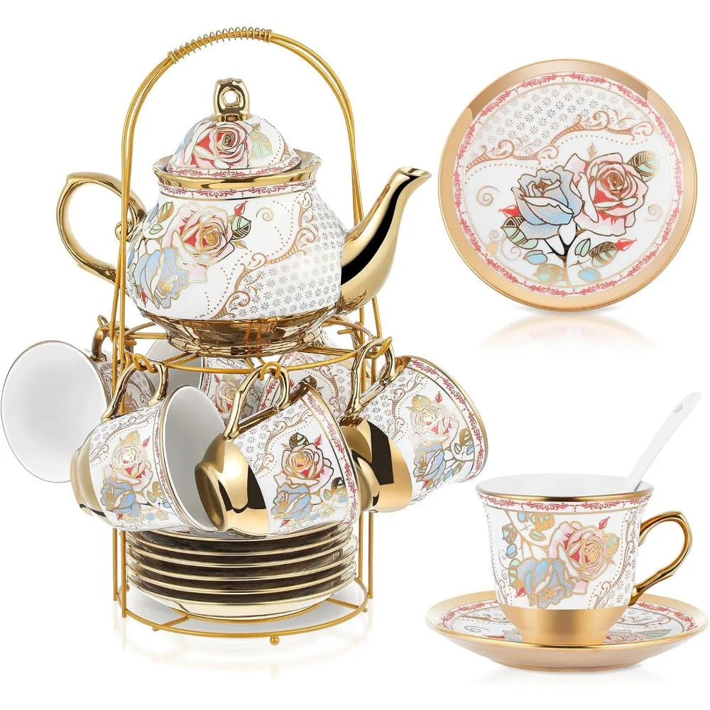 Zhejiang Porcelain European Flower Tea Set Teapot Cups