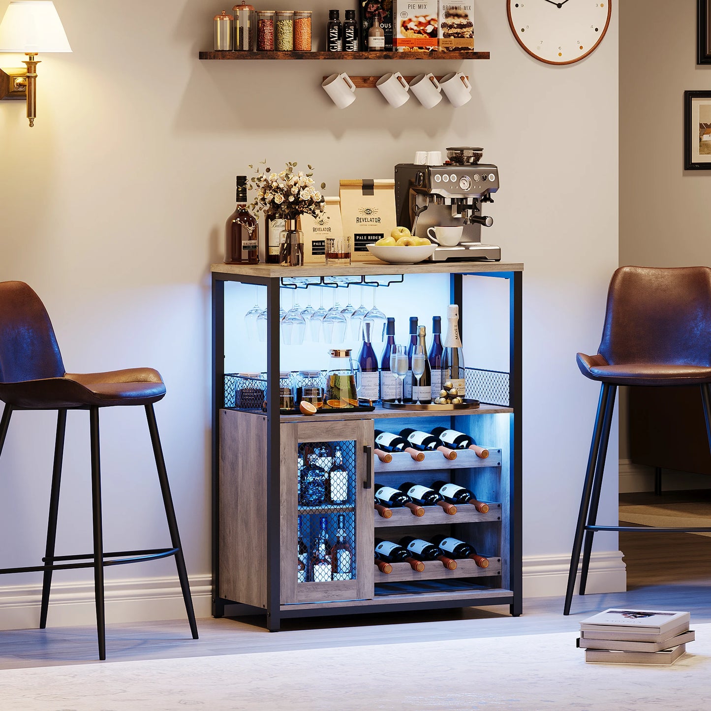 Hign-concerned Wine Bar Cabinet With LED Lights Removable Storage