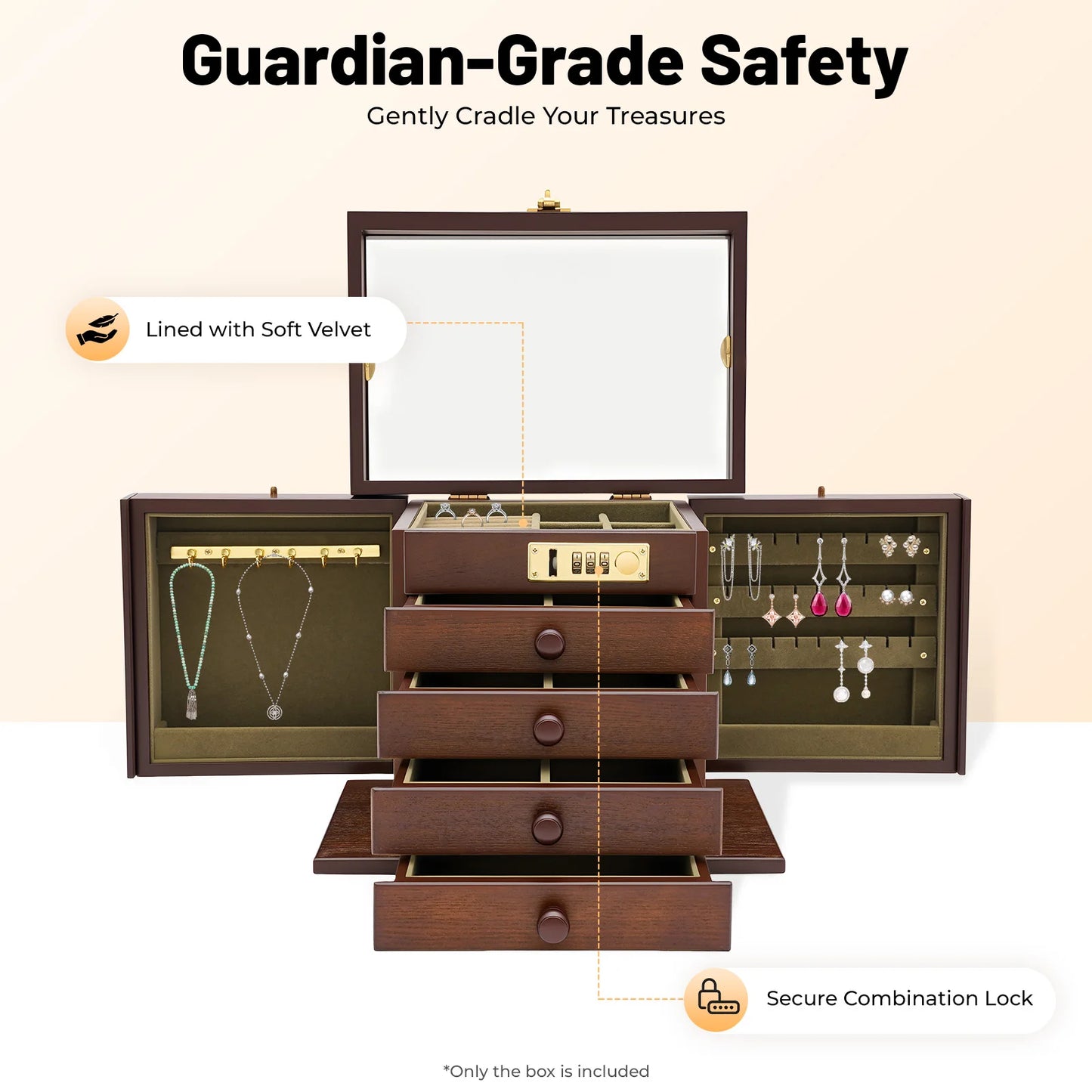 Sichuan 5 Tiers Jewelry Box Organizer With Lock And Mirror