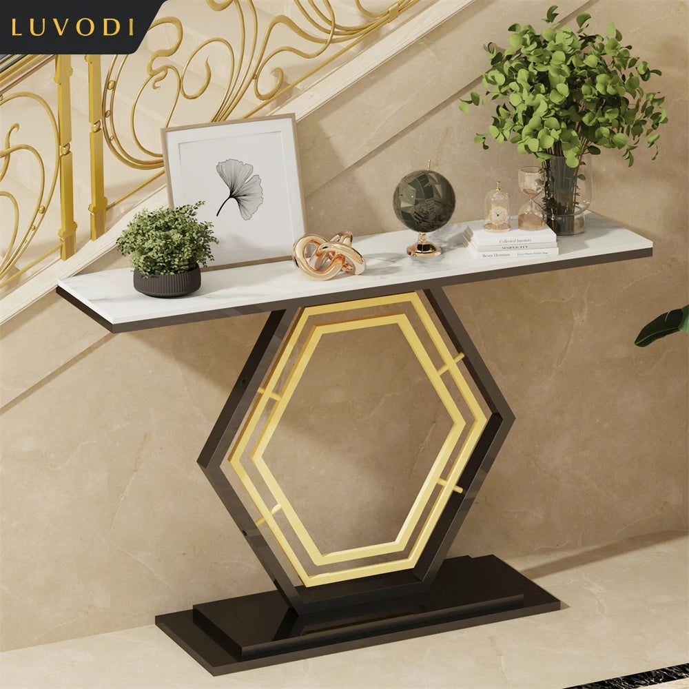 LUVODI Console Table for Entryway with Geometric Base Sleek Sintered Stone Top Long Accent Table for Hallway,Foyer Decor,Stora