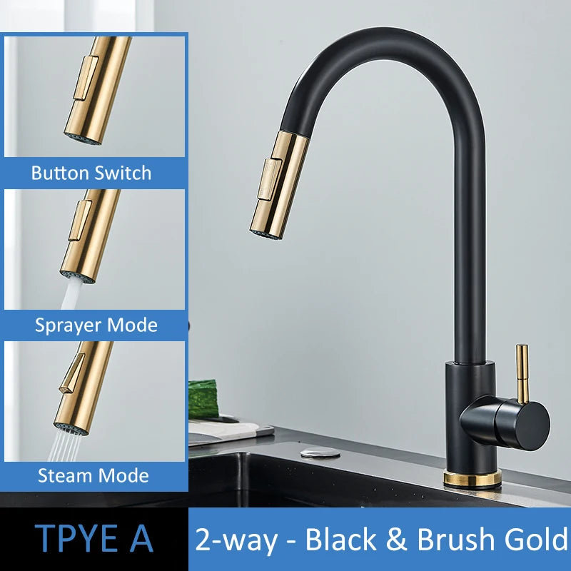 Quyanre Brushed Gold Kitchen Faucet Pull Out Sprayer
