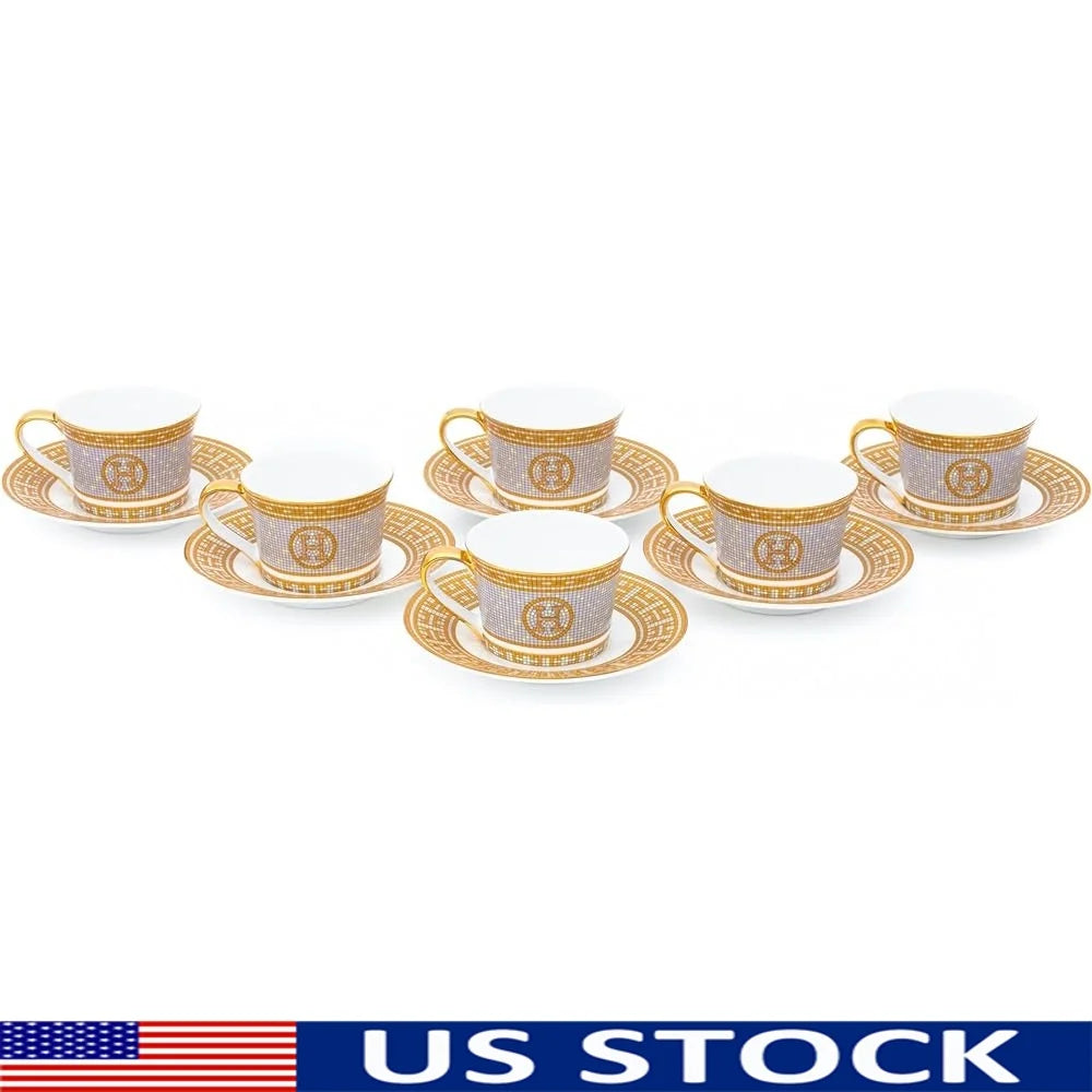 Drinkware Mosaic Porcelain Tea Set With Gold Leaf Accents