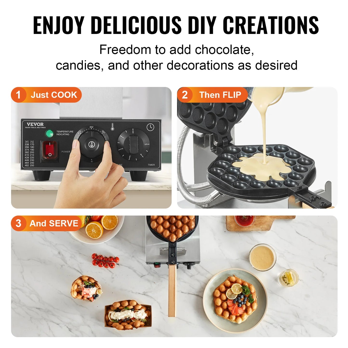 VEVOR SucceBuy Egg Bubble Waffle Maker Rotatable Dual Pan