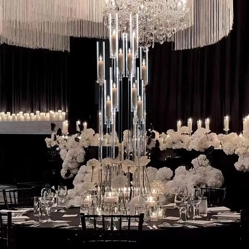 Hign-concerned 10 Arm Acrylic Candelabra Centerpiece