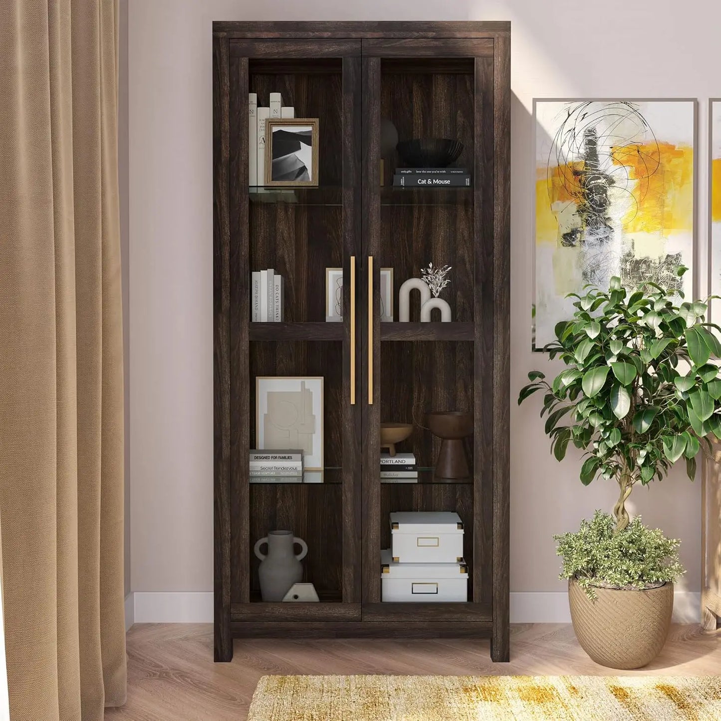 XMSJ Avalon Curio Cabinet With Tempered Glass Doors