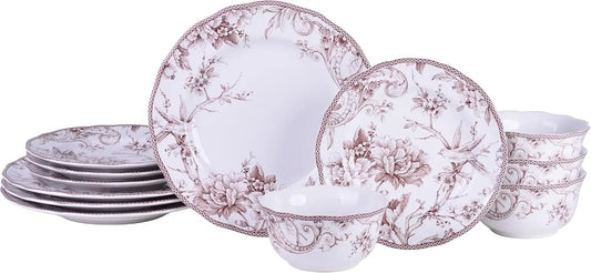 Adelaide Brown On White Dinnerware Set Porcelain Durable
