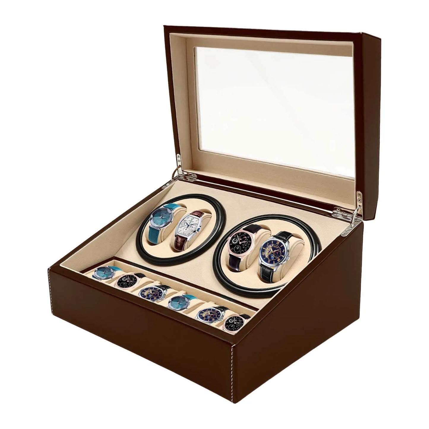 Hign-concerned 4 Plus 6 Watch Winder Case PU Leather Automatic Box