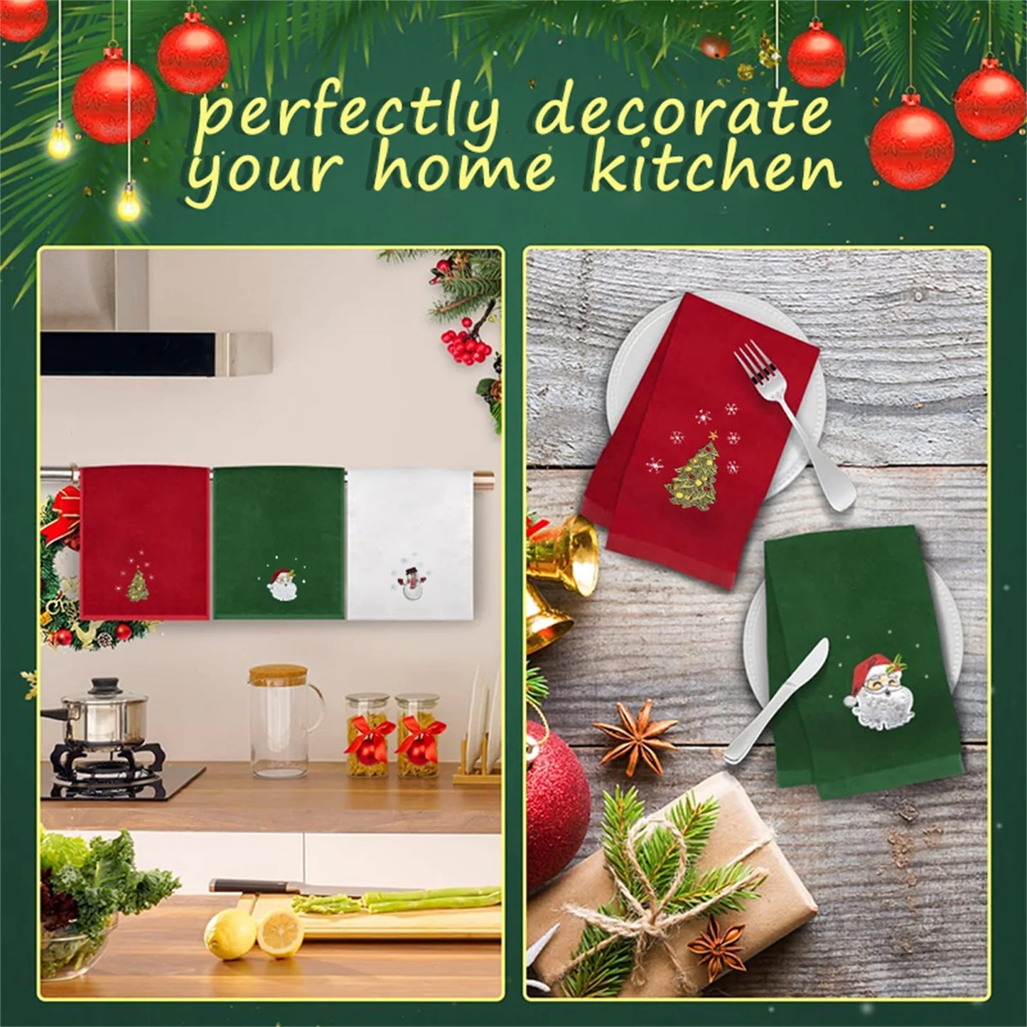 Faroot Christmas Embroidered Bath Towels Set Santa Snowman