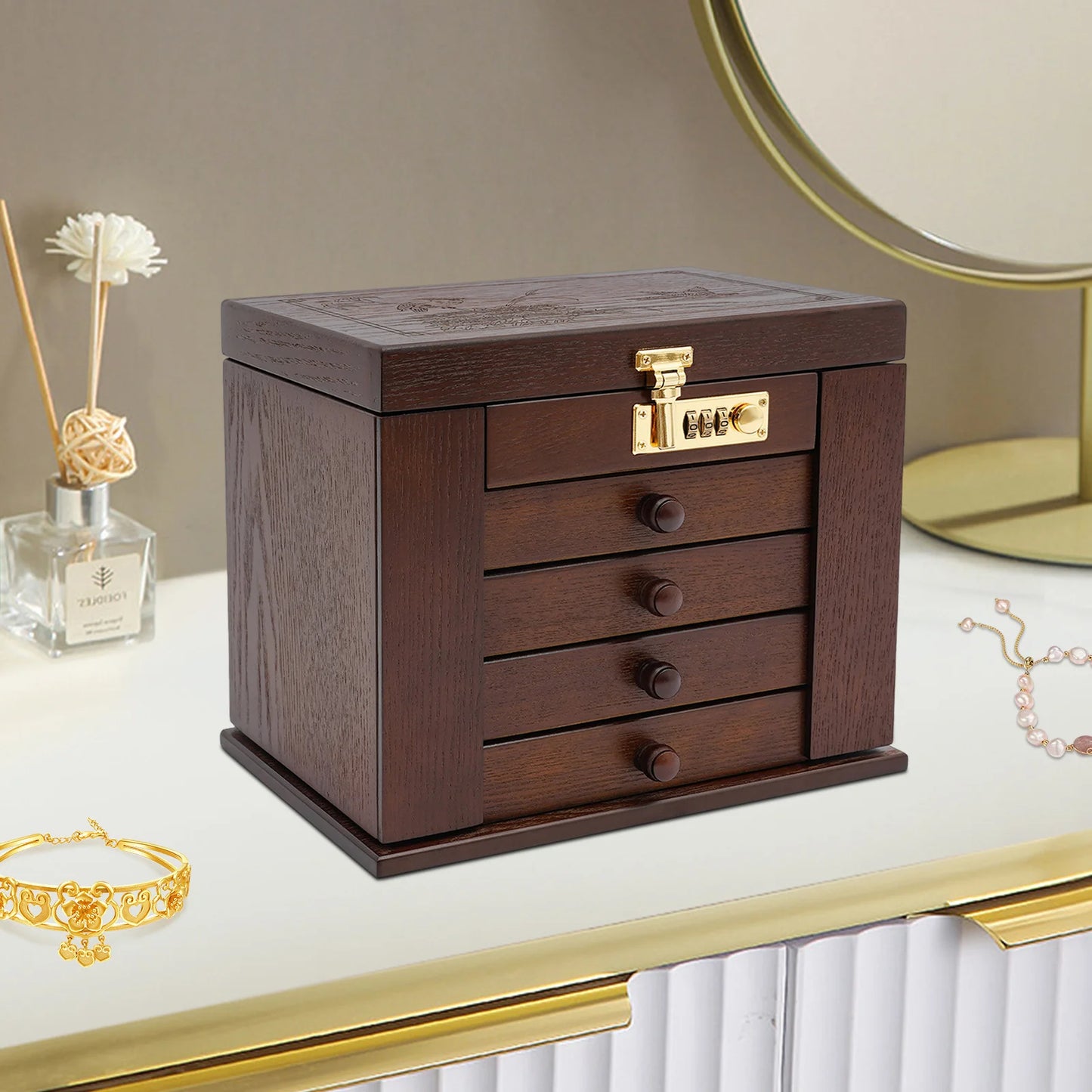 Sichuan 5 Tiers Jewelry Box Organizer With Lock And Mirror