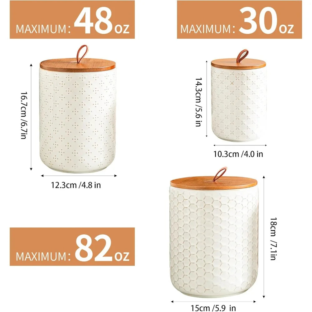 Ceramic Canister Set With Wooden Lids Airtight Food Jars