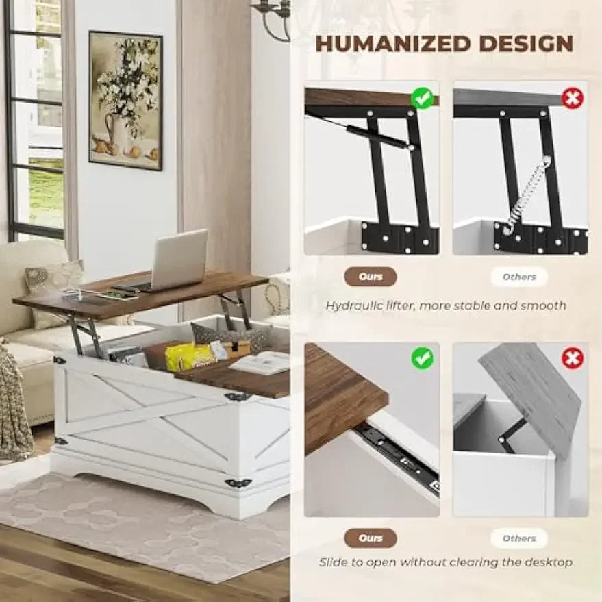 2025-Lift Top Coffee Table with Storage, Square Coffee Table for Living Room with Charging Port