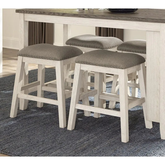 Antique White Finish 5pc Counter Height Set Multifunctional Counter Height Table with 4 Stools Brown Fabric