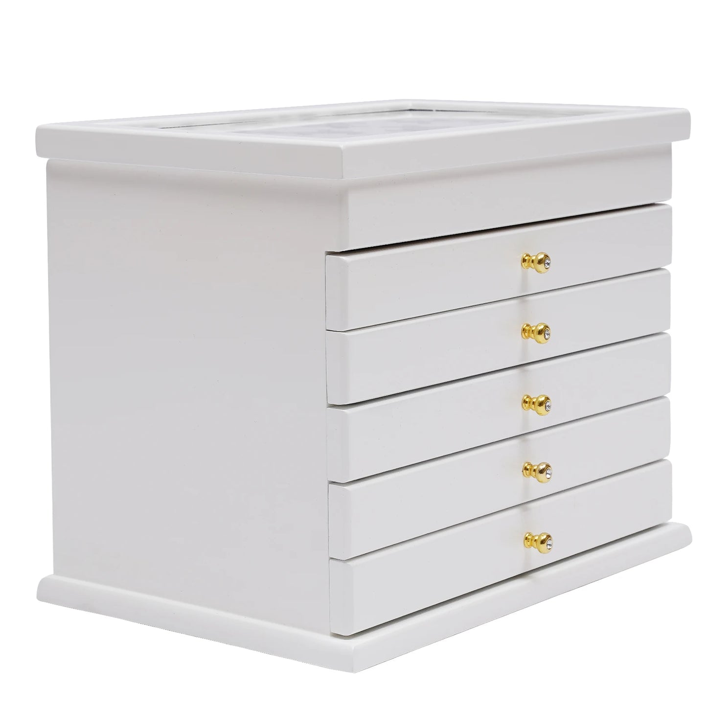 6 Layers Wooden Jewelry Boxes Ring Box with Velvet Fabric Jewelry Storage Organizer and Makeup Case Brown/White