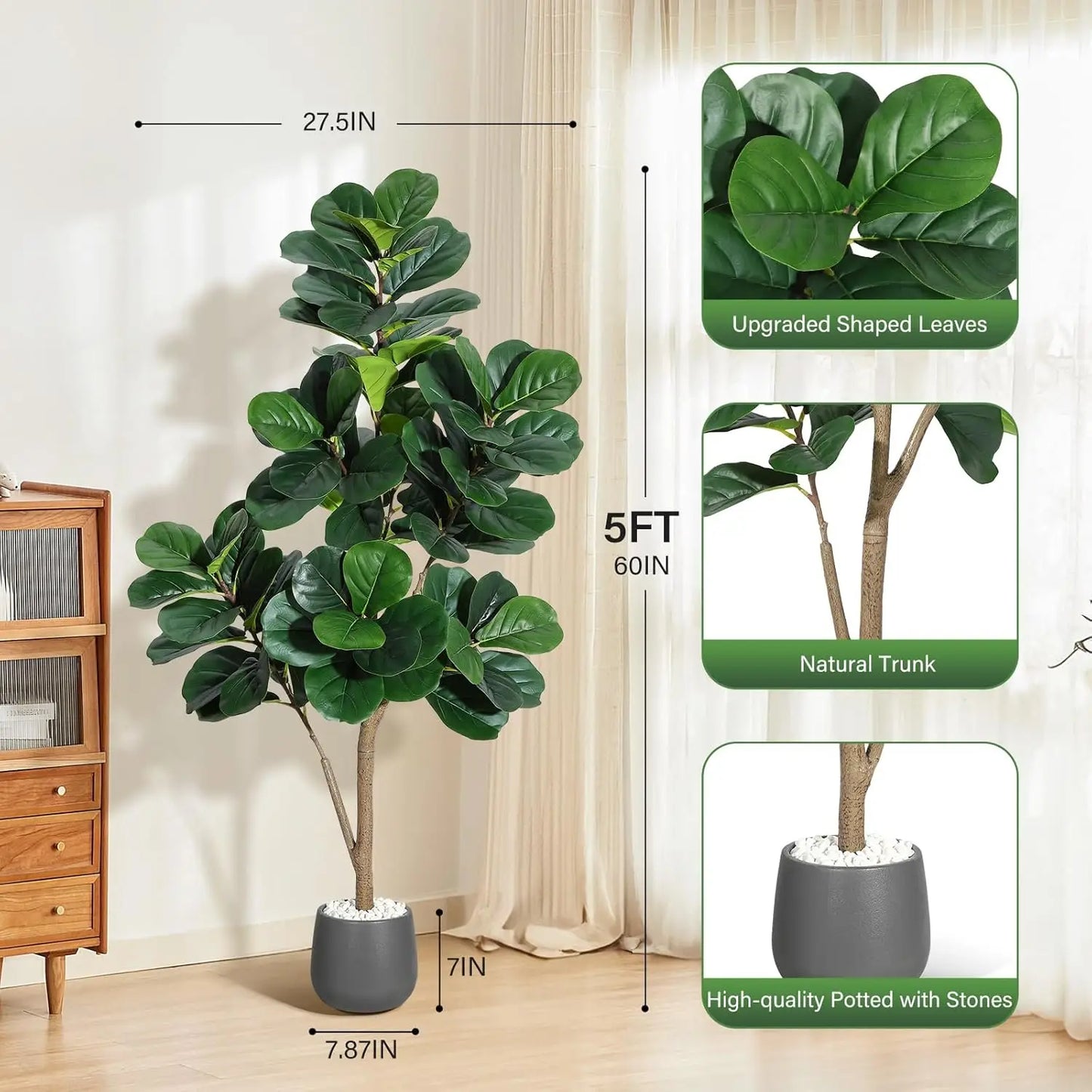 Guangdong Fiddle Leaf Fig Tree Realistic Artificial Planter
